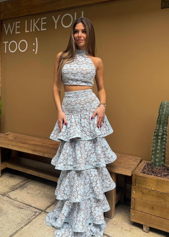 Baby Blue Lace Top and Skirt