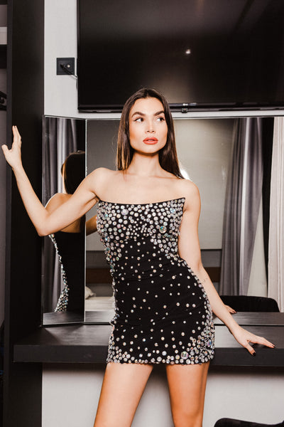 Short Dress with Rhinestone details - eirinimakkoushop