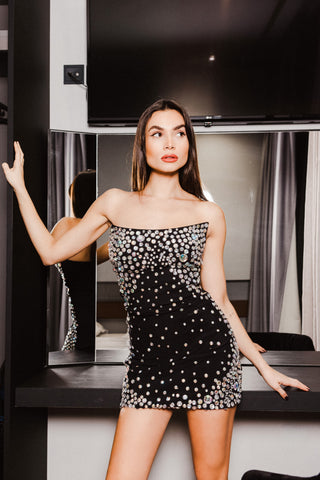 Short Dress with Rhinestone details - eirinimakkoushop