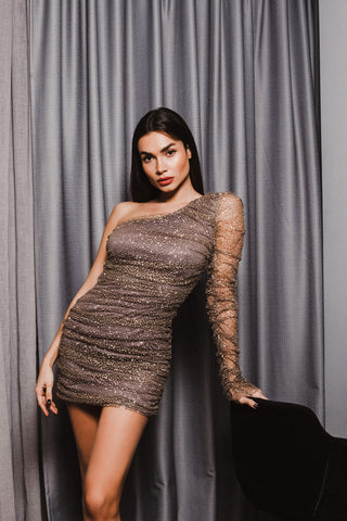 One Shoulder Glitter Dress - eirinimakkoushop